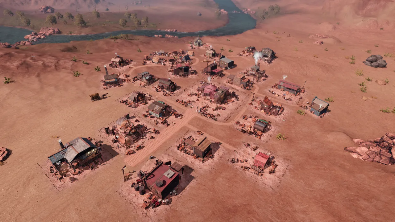 A small settlement on red desert ground