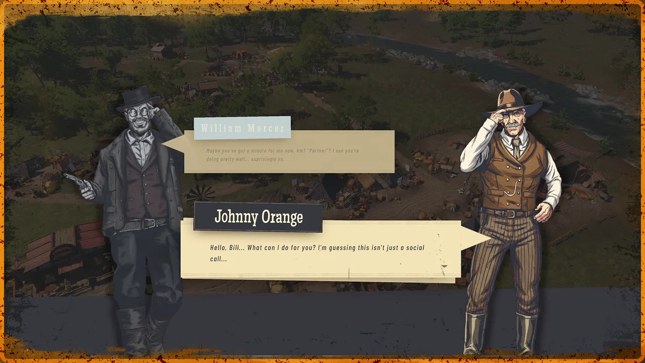 A dialogue scene with two characters and a name plate reading Johnny Orange